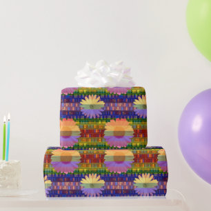 Retro-Blumen auf Bücherregalen Geburtstag Geschenkpapier