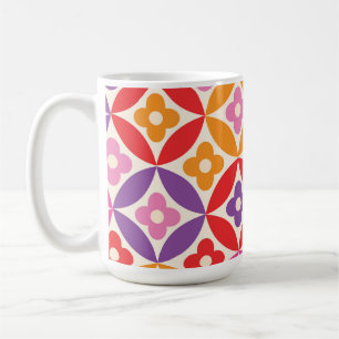 Retro-Blumen auf Mid-Century-Kreisen-Muster Kaffeetasse
