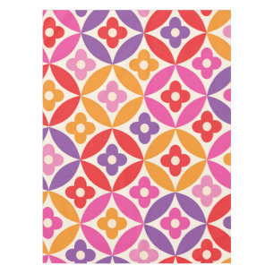 Retro-Blumen auf Mid-Century-Kreisen-Muster Tischdecke