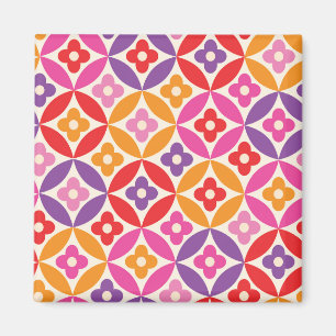 Retro-Blumen auf mittelgroßen Kreis-Muster Magnet