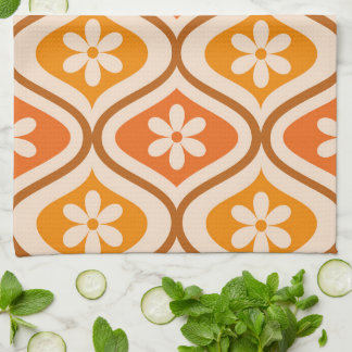 Retro-Blumen auf orangefarbenem und bernsteinfarbe Geschirrtuch