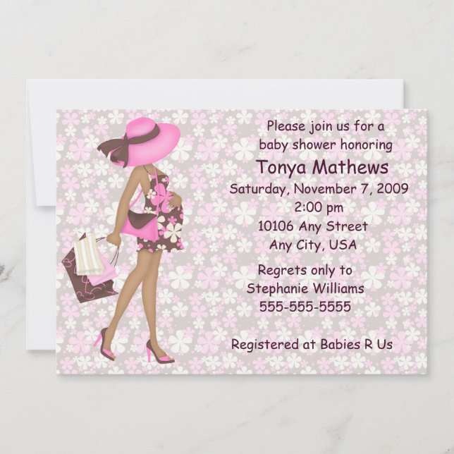 Retro Blumen-Baby-Duschen-Einladung (rosa OM) Einladung (Vorderseite)