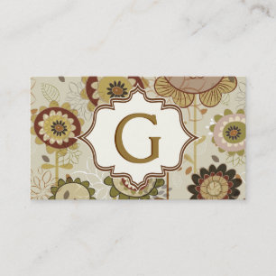 Retro-Blumen beige braun florales Muster Monogramm Visitenkarte