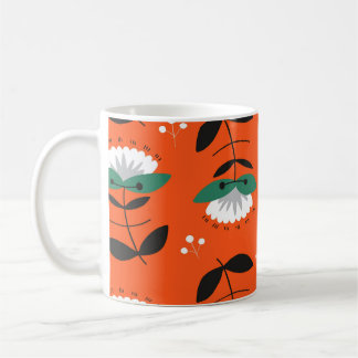 Retro-Blumen, Blätter: nahtloses Muster. Kaffeetasse