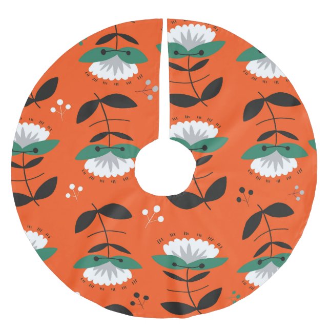 Retro-Blumen, Blätter: nahtloses Muster. Polyester Weihnachtsbaumdecke (Vorderseite)