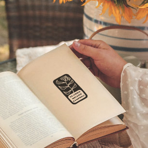 Retro-Blumen-Bold-Exlibris-Stempel Buch Permastempel