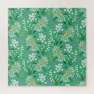 Retro-Blumen, botanisches nahtloses Muster. Puzzle