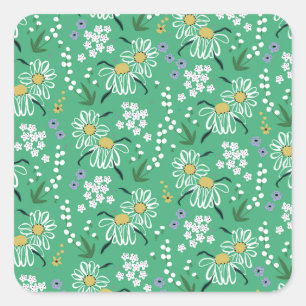 Retro-Blumen, Botanisches Nahtloses Muster. Quadratischer Aufkleber