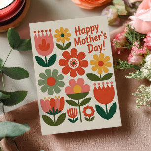 Retro-Blumen Bunte Blumen Glückliche Muttertag Feiertagskarte