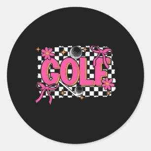 Retro-Blumen-Coquette-Schleife Golf-Golferin Mädch Runder Aufkleber
