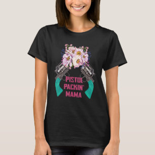 Retro-Blumen-Cowgirl-Hut-Pistole-Verpackende-Mama- T-Shirt