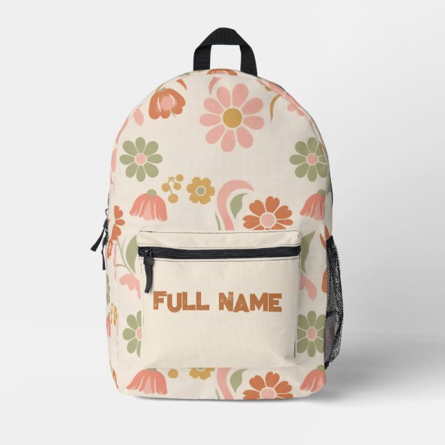 Retro-Blumen-Daisy-Boho-Muster Bedruckter Rucksack (Vorderseite)