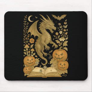 Retro-Blumen-Drache-Buch-Kürbis-Gruselig-Lesung Ha Mousepad