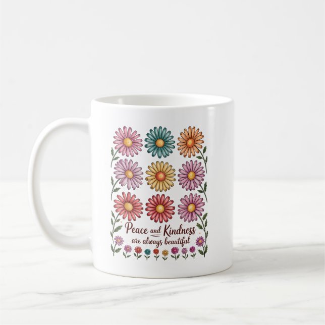 Retro-Blumen-Frieden und Freundlichkeit Kaffeetasse (Links)