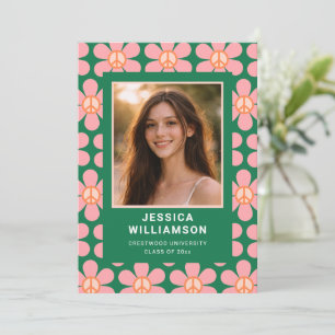 Retro-Blumen-Friedens-Pink-Grün-Spaß-Abschlussfeie Einladung