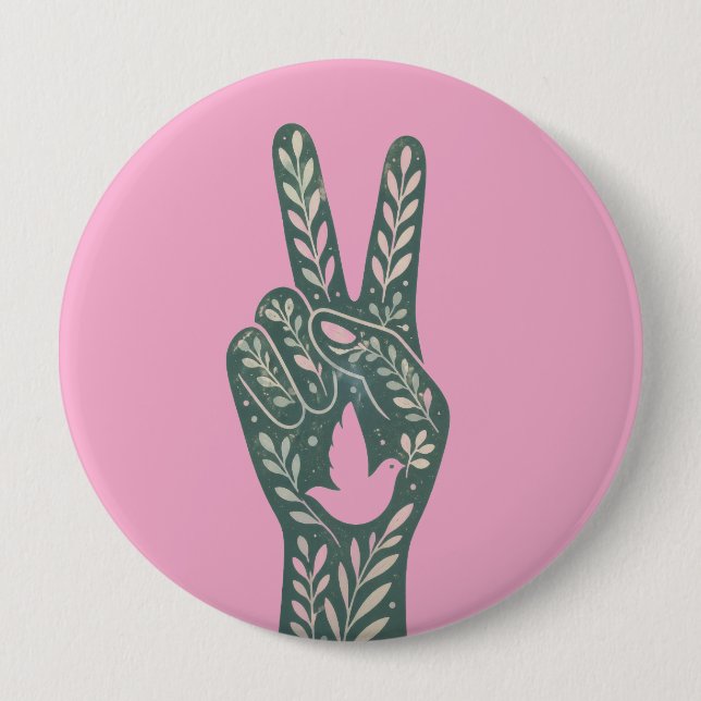 Retro-Blumen-Friedenszeichen & Tauben-Kunst  Botan Button (Vorderseite)