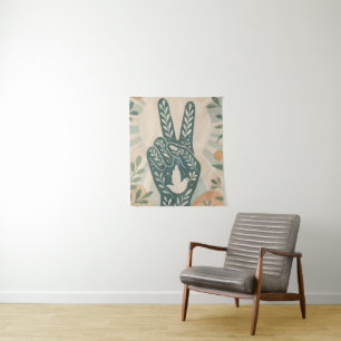 Retro-Blumen-Friedenszeichen & Tauben-Kunst Botan Wandteppich