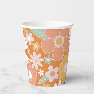 Retro-Blumen- Geburtstagspapierbecher groovy Pappbecher