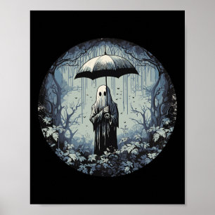 Retro-Blumen-Geist Vintage-Halloween-Geist im Poster