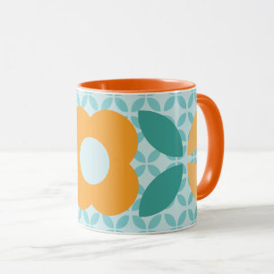 Retro-Blumen geometrisches Muster Orange Türkis Tasse