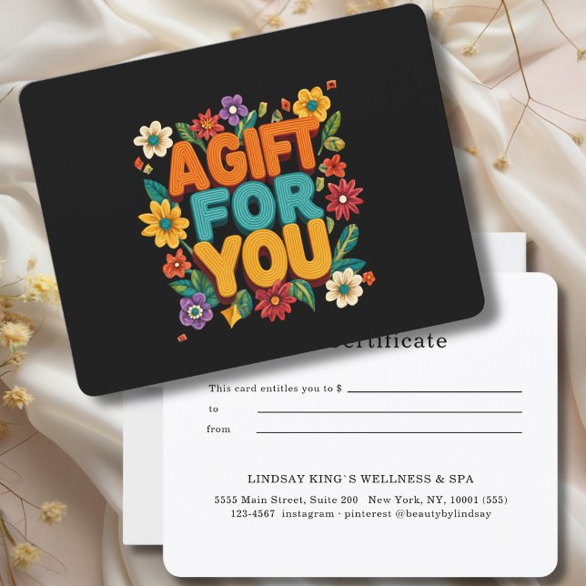 Retro-Blumen-Geschenkgutschein Schwarz (Retro Floral Black Gift Certificate)