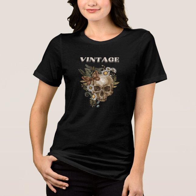 Retro-Blumen-Goth-Ästhetik Tri-Blend Shirt (Vorderseite)
