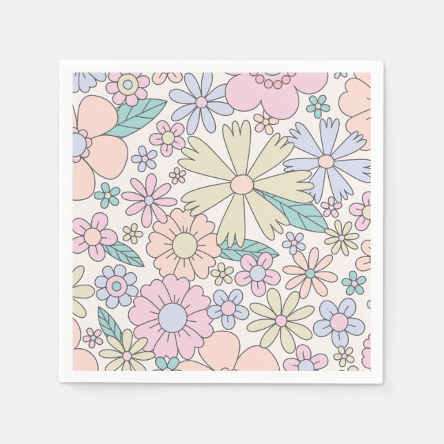 Retro-Blumen- groovy Geburtstag Serviette (Vorderseite)