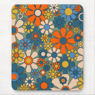 Retro-Blumen Groovy Mehrfarbig 60er 70er Floral Mousepad