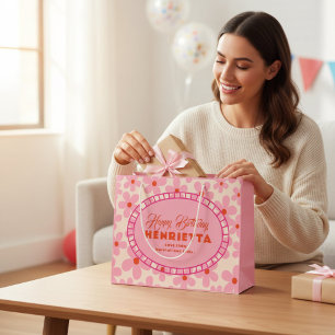Retro-Blumen-Happy-Birthday-personalisierte-Gesche Große Geschenktüte