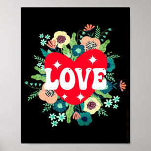 Retro-Blumen-Herz-Liebe-Rot-Valentinstag-T-Shirt Poster