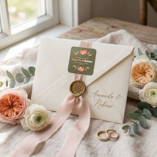 Retro-Blumen Hochzeit im Vintage-Garten-Stil Quadratischer Aufkleber