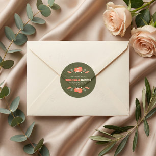 Retro-Blumen Hochzeit im Vintage-Garten-Stil Runder Aufkleber