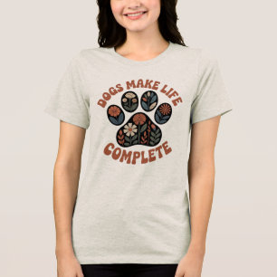 Retro-Blumen-Hundepfote Tri-Blend Shirt
