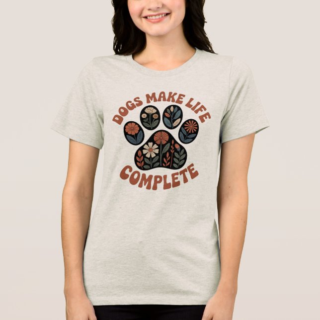 Retro-Blumen-Hundepfote Tri-Blend Shirt (Vorderseite)