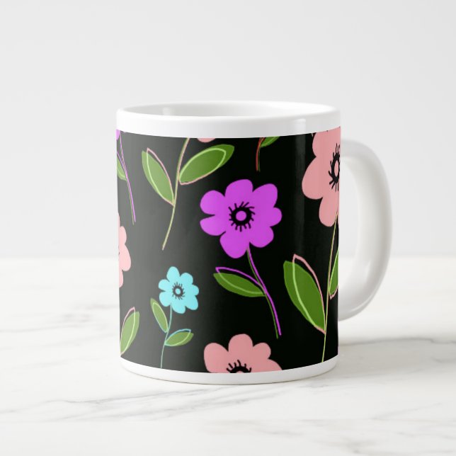 Retro Blumen Jumbo-Tasse (Vorderseite Rechts)