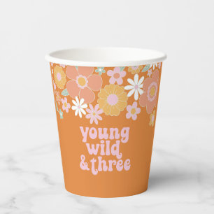 Retro-Blumen-Jung-Wild-Three-Geburtstagspapierbech Pappbecher