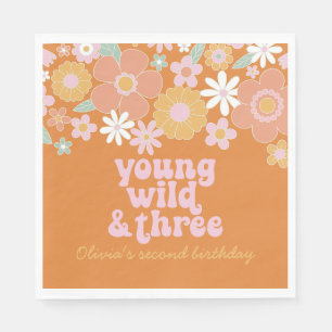 Retro-Blumen-Jung-Wild-Three-Geburtstagsservietten Serviette