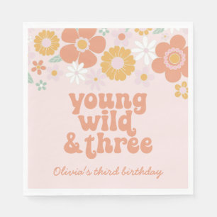 Retro-Blumen-Jung-Wild-Three-Geburtstagsservietten Serviette