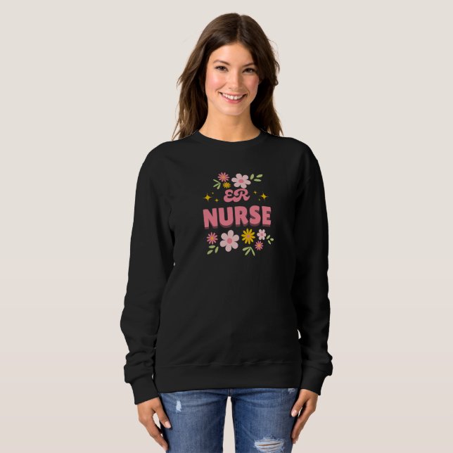 Retro-Blumen-Krankenschwester auf der Notfallstati Sweatshirt (Vorne ganz)