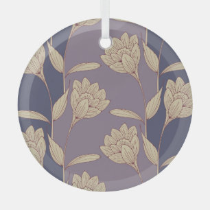 Retro-Blumen-Krokus: Blau-Mauve-Wandtapete Ornament Aus Glas