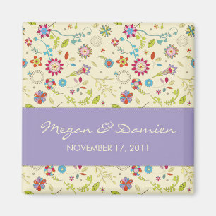 Retro Blumen · Lila · Save the Date Magnet
