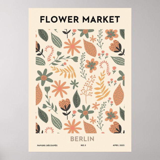 Retro Blumen Market Berlin Farbenfrohe Blumen Poster (Vorne)