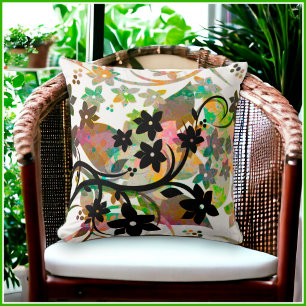 [Retro Blumen] Mehrfarbige botanische Grafikdesign Kissen