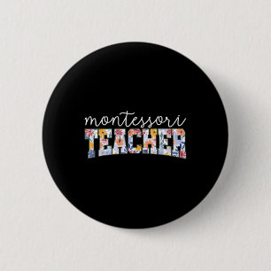Retro-Blumen-Muster-Montessori-Lehrer-Dozent-Erzie Button