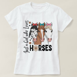 Retro-Blumen-Muster Nur ein Mädchen, das Pferde li T-Shirt