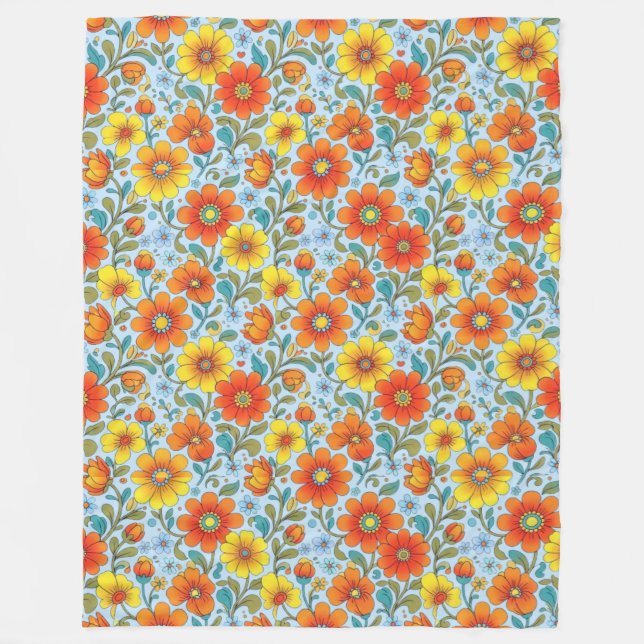 Retro-Blumen-Nahtloses Muster Fleecedecke (Vorderseite)