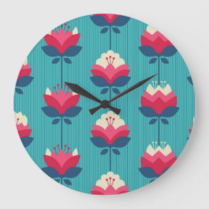 Retro-Blumen-Nahtloses Muster. Große Wanduhr