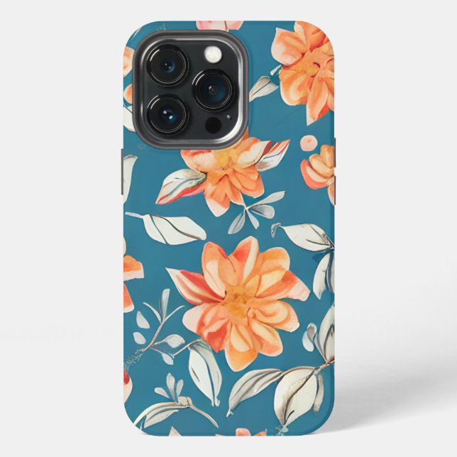Retro-Blumen nahtloses Muster iPhone Hülle (Hinten)
