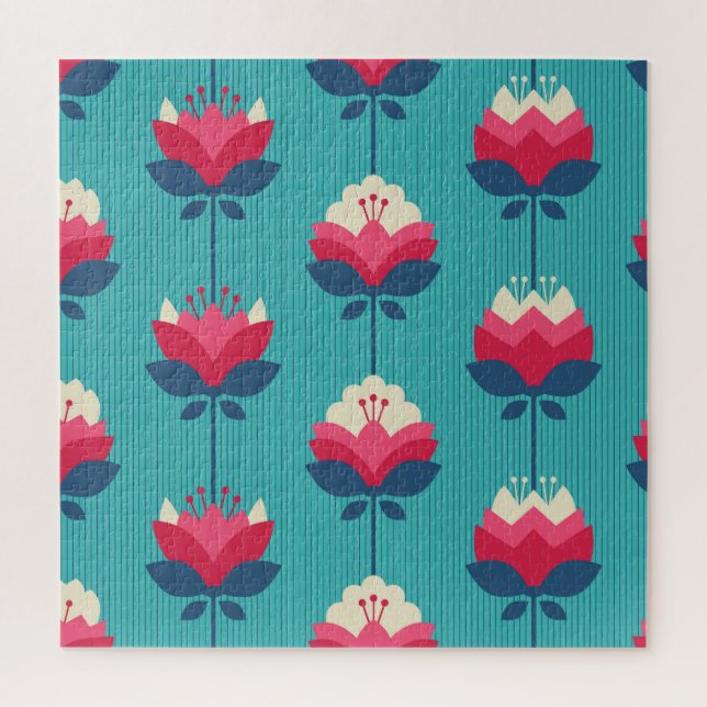 Retro-Blumen nahtloses Muster. Puzzle (Vertikal)
