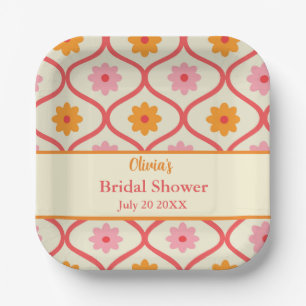 Retro-Blumen-Ogee-Hochzeitsdusche im Stil der Mitt Pappteller